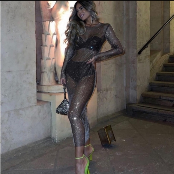 Zara Rhinestone Mesh Dress